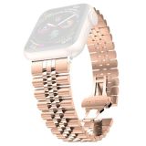 Five Beads Stainless Steel Replacement Watchbands For Apple Watch Series 6 & SE & 5 & 4 44mm / 3 & 2 & 1 42mm(Rose Gold)