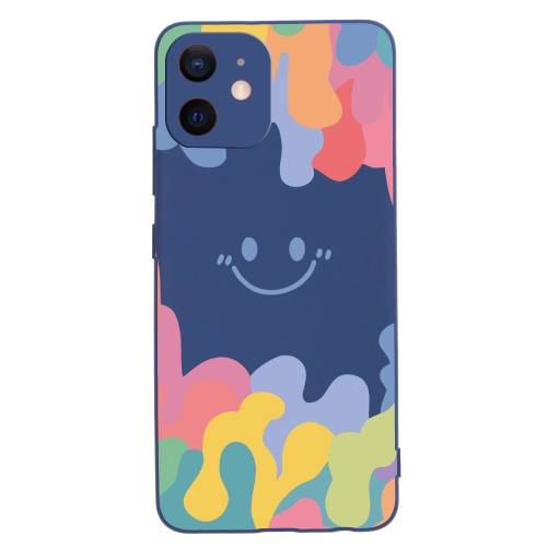 Painted Smiley Face Pattern Liquid Silicone Shockproof Case For iPhone 11(Dark Blue)