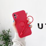 Heat Dissipation Cooling Holes Liquid Silicone Straight Edge Shockproof Case with Ring Holder & Strap For iPhone 12 mini(Red)