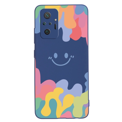For Xiaomi Redmi Note 10 Pro/10 Pro Max Painted Smiley Face Pattern Liquid Silicone Shockproof Case(Dark Blue)