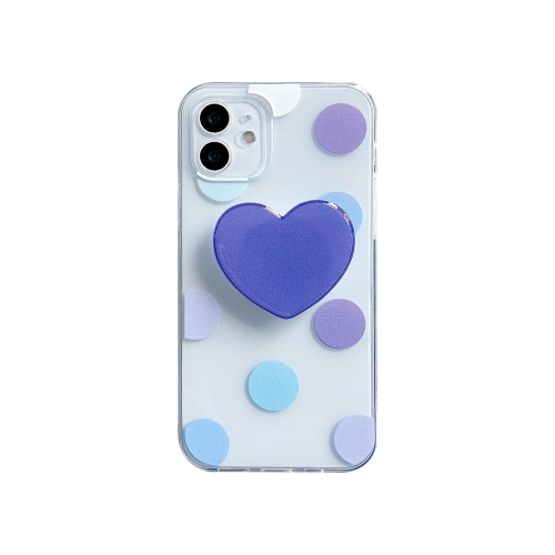Colorful Dot Pattern TPU Straight Edge Shockproof Case with Heart Holder For iPhone 12 Pro Max(Blue)
