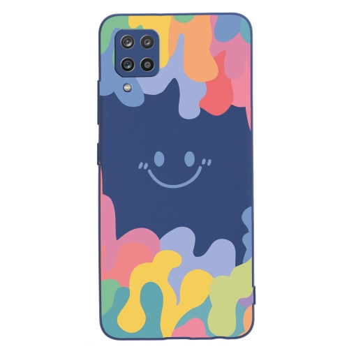 For Samsung Galaxy A12 5G Painted Smiley Face Pattern Liquid Silicone Shockproof Case(Dark Blue)
