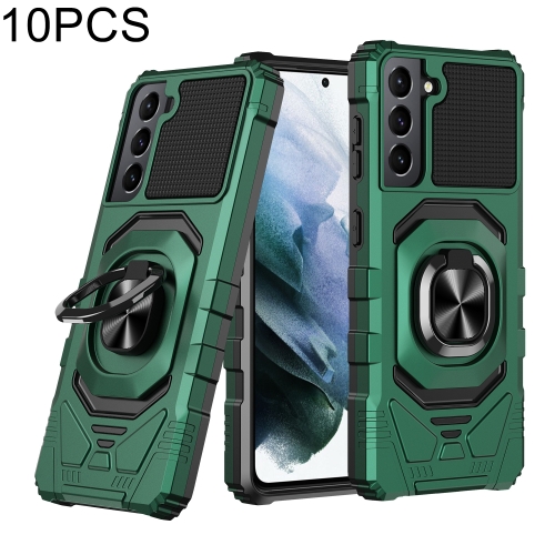 For Samsung Galaxy S21 5G 10 PCS Union Armor Magnetic PC + TPU Shockproof Case with 360 Degree Rotation Ring Holder(Dark Night Green)