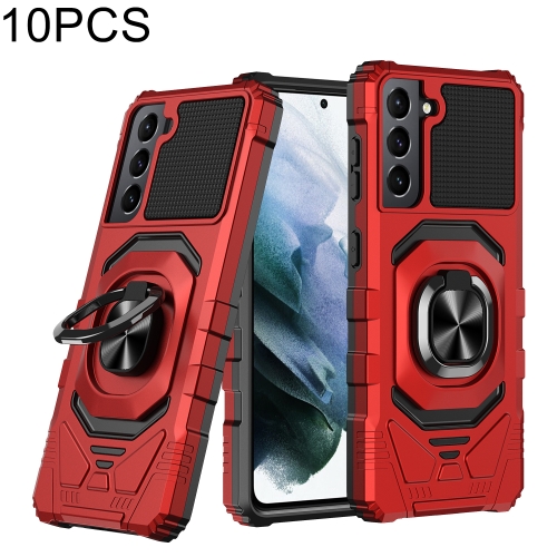 For Samsung Galaxy S21 5G 10 PCS Union Armor Magnetic PC + TPU Shockproof Case with 360 Degree Rotation Ring Holder(Red)