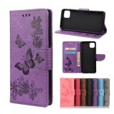 For Samsung Galaxy A22 5G Vintage Embossed Floral Butterfly Pattern Horizontal Flip Leather Case with Card Slot & Holder & Wallet & Lanyard(Purple)