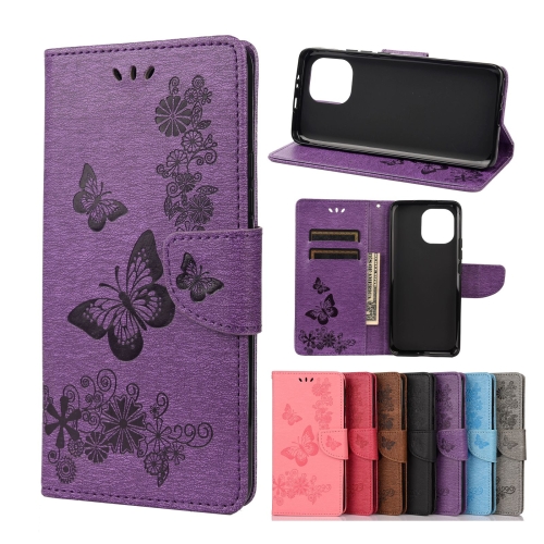 For Xiaomi Mi 11 Vintage Embossed Floral Butterfly Pattern Horizontal Flip Leather Case with Card Slot & Holder & Wallet & Lanyard(Purple)