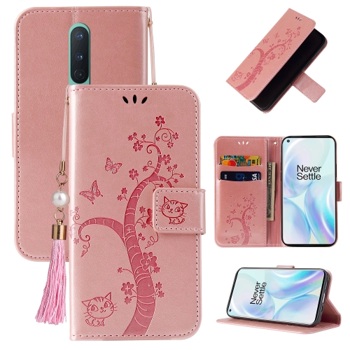For OnePlus 8 Embossed Lucky Tree Horizontal Flip Leather Case with Holder & Card Slot & Wallet & Lanyard(Rose Gold)