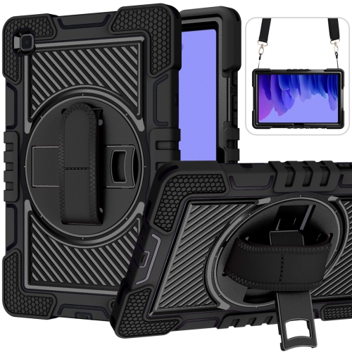 360 Degree Rotation Contrast Color Shockproof Silicone + PC Case with Holder & Hand Grip Strap & Shoulder Strap For Samsung Galaxy Tab A7 10.4 (2020) T500/T505(Black)