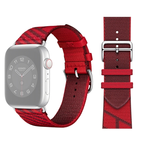 Two-color Nylon Braid Replacement Wrist Strap Watchband For Apple Watch Series 6 & SE & 5 & 4 44mm / 3 & 2 & 1 42mm(Dark Red+Red)