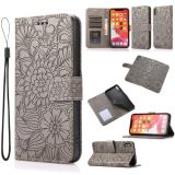 Skin Feel Embossed Sunflower Horizontal Flip Leather Case with Holder & Card Slots & Wallet & Lanyard For iPhone XS Max(Gray)