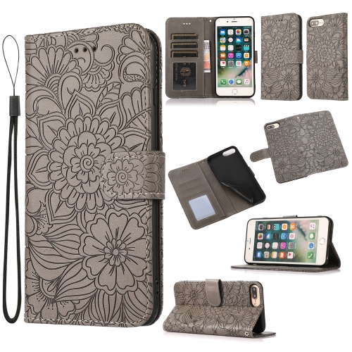 Skin Feel Embossed Sunflower Horizontal Flip Leather Case with Holder & Card Slots & Wallet & Lanyard For iPhone 6 Plus / 6s Plus(Gray)