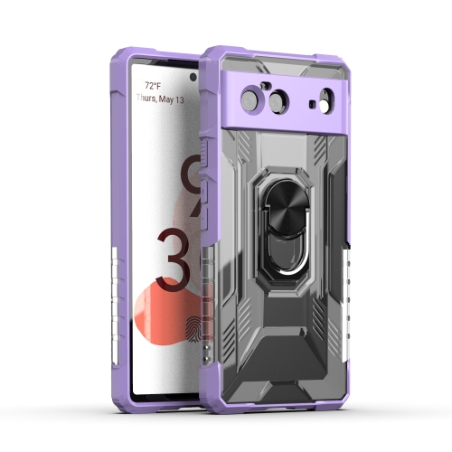 For Google Pixel 6 PC + TPU Shockproof Protective Case with Metal Ring Holder(Purple)