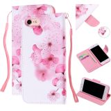 Colored Drawing Pattern Cross Texture Horizontal Flip PU Leather Case with Holder & Card Slots & Wallet For iPhone SE 2020 / 8 / 7(Peach Blossom)