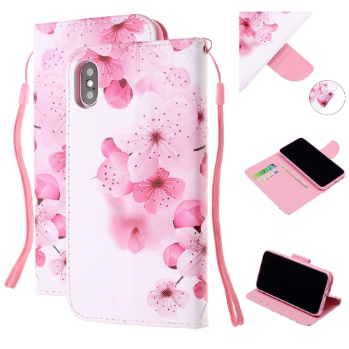 Colored Drawing Pattern Cross Texture Horizontal Flip PU Leather Case with Holder & Card Slots & Wallet For iPhone XS Max(Peach Blossom)