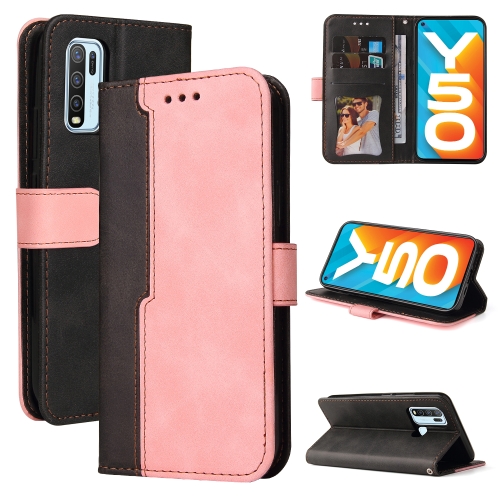 For vivo Y50 / Y30 Global Business Stitching-Color Horizontal Flip PU Leather Case with Holder & Card Slots & Photo Frame(Pink)