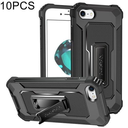 10 PCS Knight Jazz PC+TPU Shockproof Protective Case with Foldable Holder For iPhone SE 2020 / 8 / 7(Black)