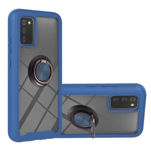 For Samsung Galaxy A02s EU Version Starry Sky Solid Color Series Shockproof PC + TPU Protective Case with Ring Holder & Magnetic Function(Blue)