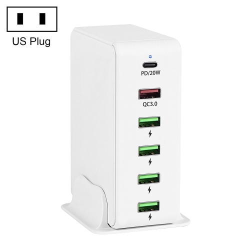 6 in 1 65W PD USB-C / Type-C + QC 3.0 USB + 4 USB Multi-port Travel Charger