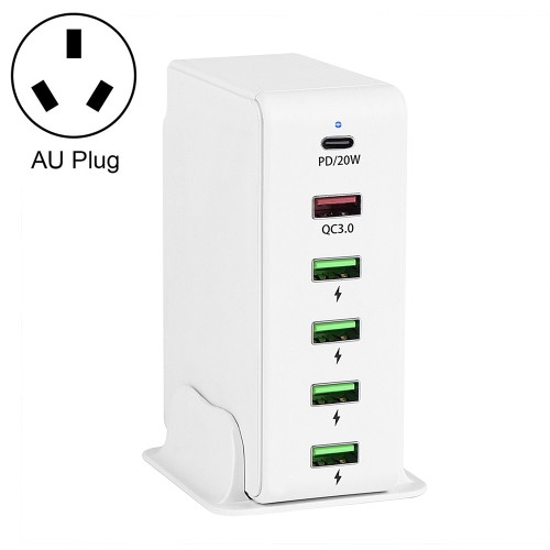 6 in 1 65W PD USB-C / Type-C + QC 3.0 USB + 4 USB Multi-port Travel Charger