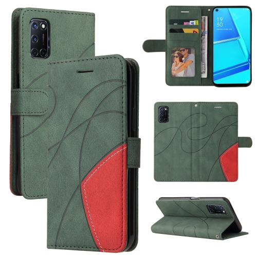 For OPPO A52 / A72 / A92 Dual-color Splicing Horizontal Flip PU Leather Case with Holder & Card Slots & Wallet(Green)