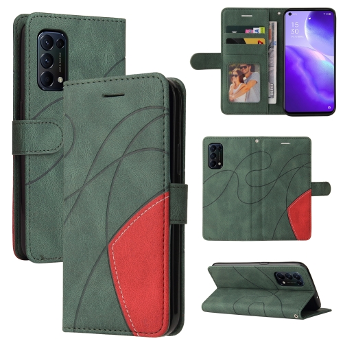 For OPPO Reno5 5G / Find X3 Lite Dual-color Splicing Horizontal Flip PU Leather Case with Holder & Card Slots & Wallet(Green)