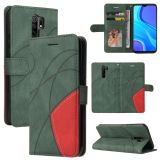 For Xiaomi Redmi 9 Dual-color Splicing Horizontal Flip PU Leather Case with Holder & Card Slots & Wallet(Green)