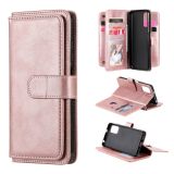 For Xiaomi Redmi Note 10 5G Multifunctional Magnetic Copper Buckle Horizontal Flip Solid Color Leather Case with 10 Card Slots & Wallet & Holder & Photo Frame(Rose Gold)