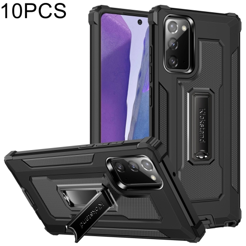 For Samsung Galaxy Note20 Ultra 10 PCS Knight Jazz PC+TPU Shockproof Protective Case with Foldable Holder(Black)