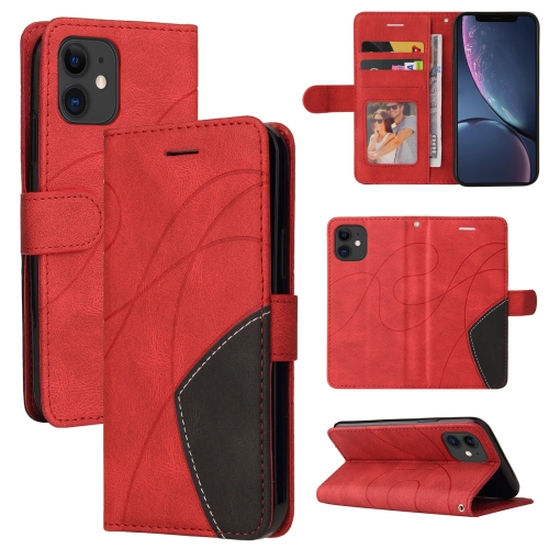 Dual-color Splicing Horizontal Flip PU Leather Case with Holder & Card Slots & Wallet For iPhone 11(Red)