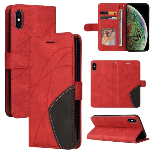 Dual-color Splicing Horizontal Flip PU Leather Case with Holder & Card Slots & Wallet For iPhone XS Max(Red)