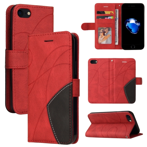 Dual-color Splicing Horizontal Flip PU Leather Case with Holder & Card Slots & Wallet For iPhone 8 / 7 / SE 2020(Red)
