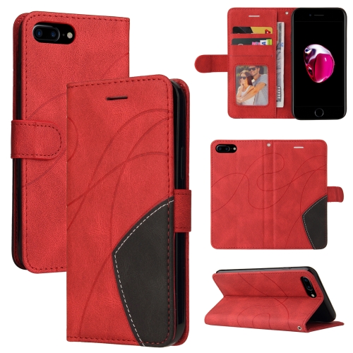 Dual-color Splicing Horizontal Flip PU Leather Case with Holder & Card Slots & Wallet For iPhone 8 Plus / 7 Plus(Red)
