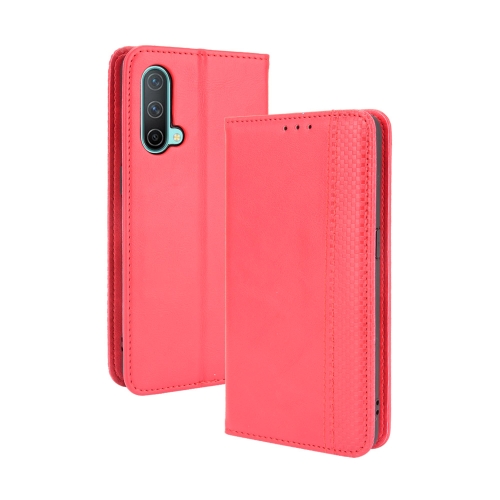 For OnePlus Nord CE 5G Magnetic Buckle Retro Crazy Horse Texture Horizontal Flip Leather Case with Holder & Card Slots & Photo Frame(Red)