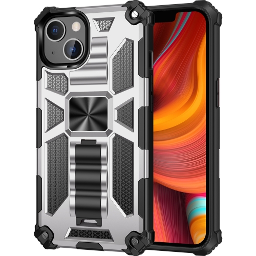 Armor Shockproof TPU + PC Magnetic Protective Case with Holder For iPhone 13(Silver)