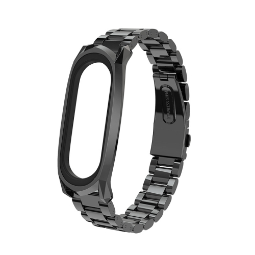 For Xiaomi Mi Band 6 / 5 / 4 / 3 Mijobs Three Beads Metal GT Stainless Steel Replacement Watchband(Black)