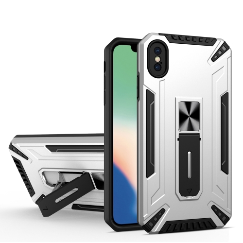 War-god Armor TPU + PC Shockproof Magnetic Protective Case with Folding Holder For iPhone X / XS(Silver)