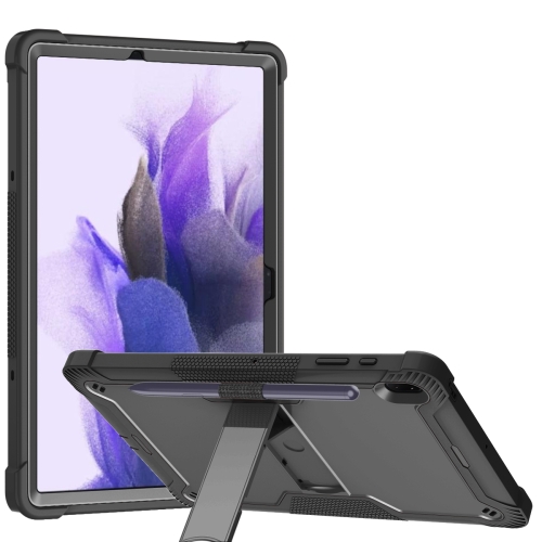 For Samsung Galaxy Tab S7 FE Silicone + PC Shockproof Protective Case with Holder(Black)