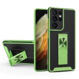 For Samsung Galaxy S21 Ultra 5G Dual-color Skin Feel TPU + PC Magnetic Shockproof Case with Invisible Holder(Grass Green)
