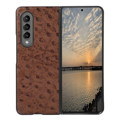 For Samsung Galaxy Z Fold3 5G Ostrich Skin Texture Shockproof Protective Leather Case(Brown)