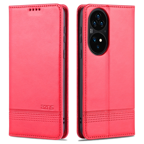 For Huawei P50 Pro AZNS Magnetic Calf Texture Horizontal Flip Leather Case with Card Slots & Holder & Wallet(Red)