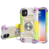 Shockproof Silicone + PC Protective Case with Dual-Ring Holder For iPhone 11(Colorful Beige)