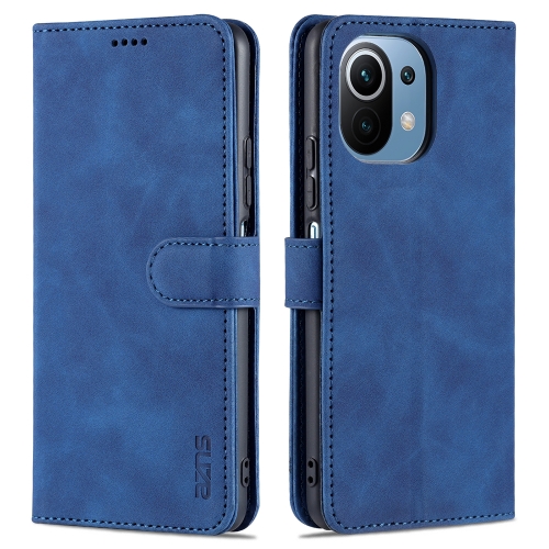 For Xiaomi Mi 11 Lite AZNS Skin Feel Calf Texture Horizontal Flip Leather Case with Card Slots & Holder & Wallet(Blue)