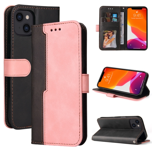 Business Stitching-Color Horizontal Flip PU Leather Case with Holder & Card Slots & Photo Frame For iPhone 13 (Pink)