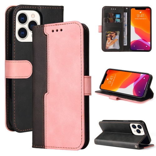 Business Stitching-Color Horizontal Flip PU Leather Case with Holder & Card Slots & Photo Frame For iPhone 13 Pro Max (Pink)
