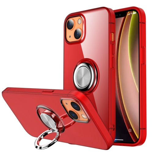 Shockproof Matte Transparent TPU Protective Case with Ring Holder For iPhone 13 mini(Red)