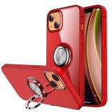 Shockproof Matte Transparent TPU Protective Case with Ring Holder For iPhone 13(Red)