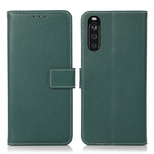 For Sony Xperia 10 III Litchi Texture PU + TPU Horizontal Flip Leather Case with Holder & Card Slots & Wallet(Dark Green)