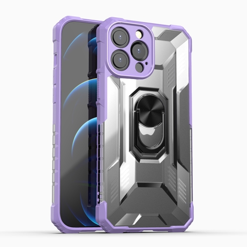 PC + TPU Shockproof Protective Case with Metal Ring Holder For iPhone 13 Pro Max(Purple)