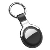 SULADA Leather Protective Cover Case with Switchable Keychain Ring For AirTag(Black)