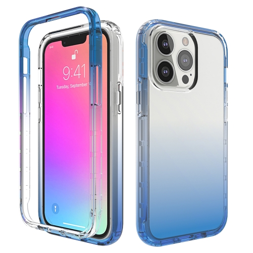 Shockproof High Transparency Two-color Gradual Change PC+TPU Candy Colors Protective Case For iPhone 13(Blue)